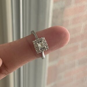 14k WG Princess Cut Ring With Half Carat Diamonds